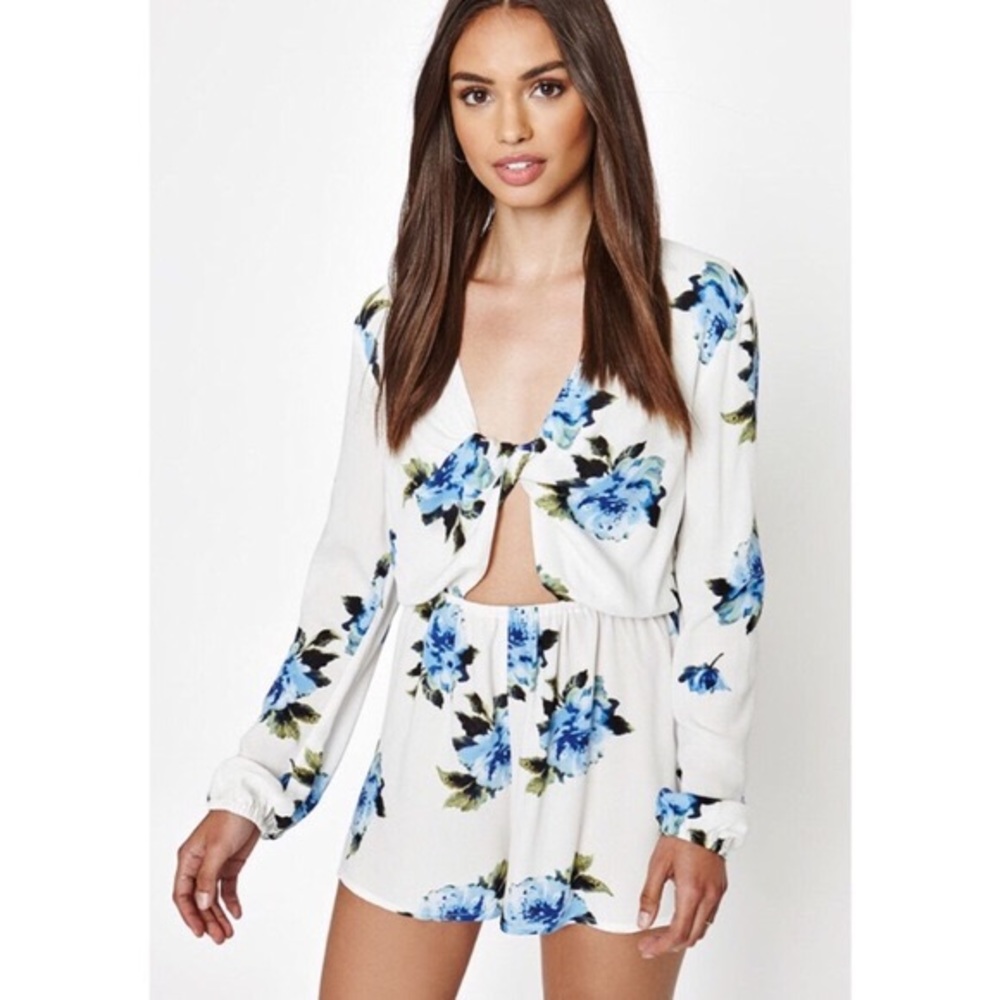 Kendall and Kylie White and Blue Floral Romper